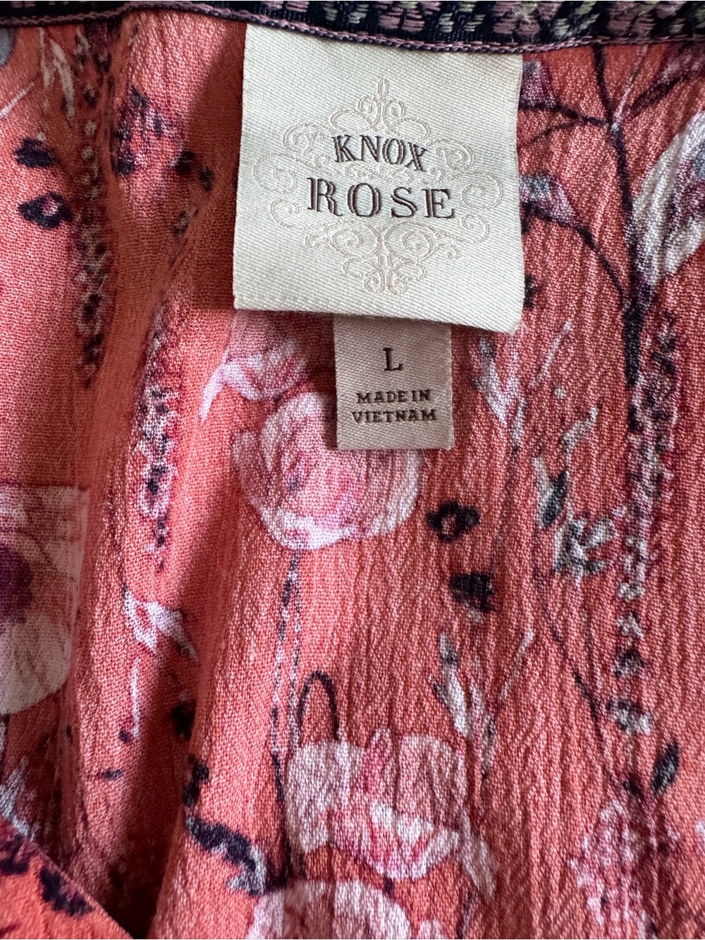 Knox Rose Coral Floral Boho V-Neck Dress Sz L - Picture 3 of 4